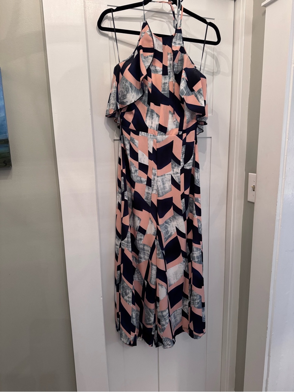 Karlie Sleeveless Halter jumpsuit midi length in Blush & Navy
